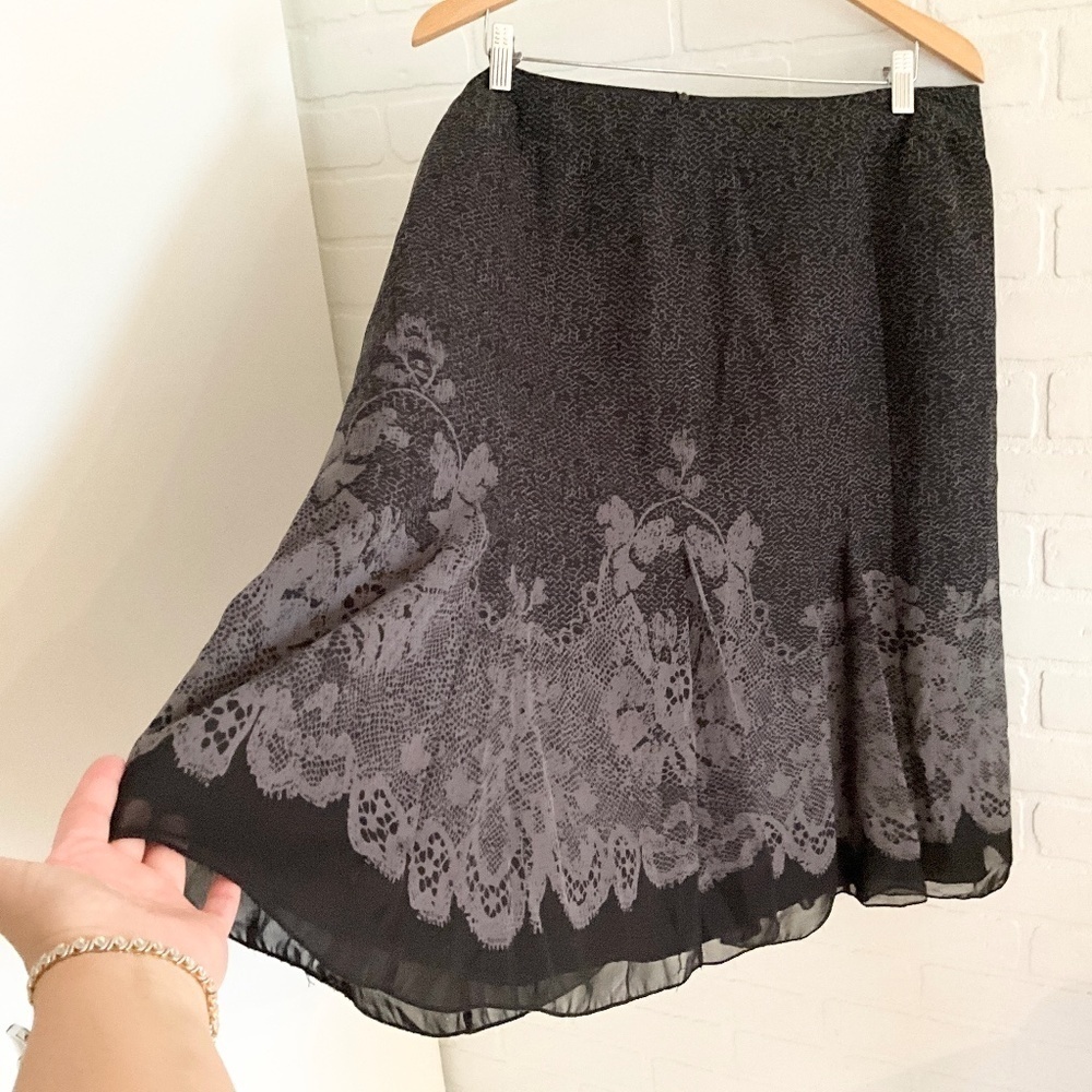 Vintage Y2K A-line Skirt Flowy Lined Black/gray abstract Dark Floral Fairy 14